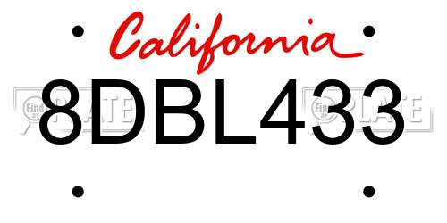 8DBL433 California License Plate