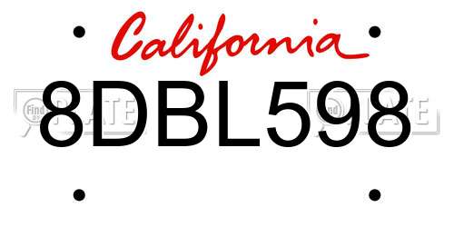 8DBL598 California License Plate