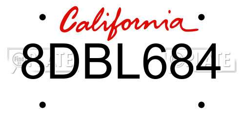 8DBL684 California License Plate