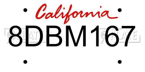 8DBM167 California License Plate
