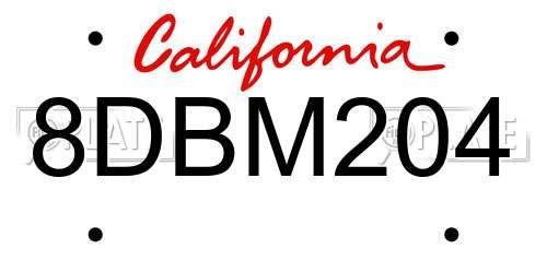 8DBM204 California License Plate