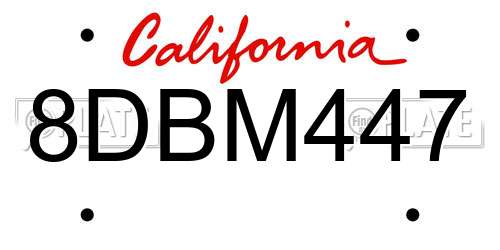 8DBM447 California License Plate