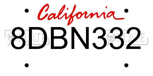 8DBN332 California License Plate