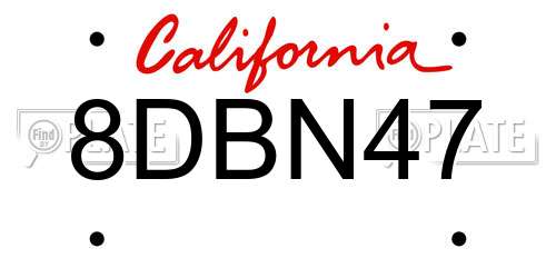 8DBN47 California License Plate