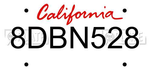 8DBN528 California License Plate