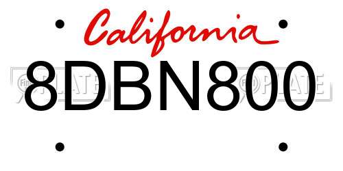 8DBN800 California License Plate