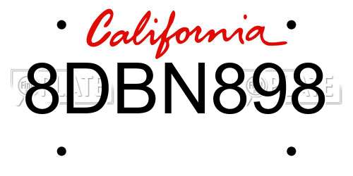 8DBN898 California License Plate
