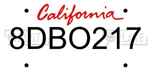 8DBO217 California License Plate