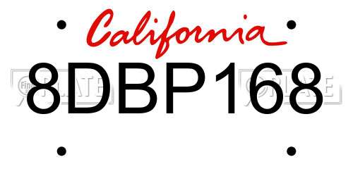 8DBP168 California License Plate