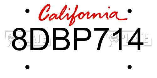 8DBP714 California License Plate