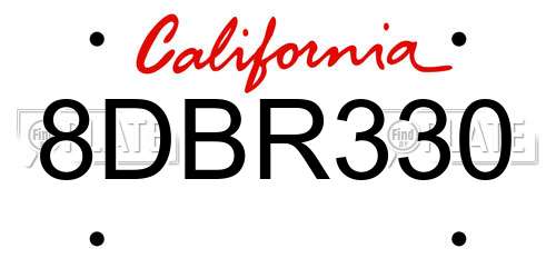 8DBR330 California License Plate