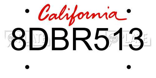 8DBR513 California License Plate