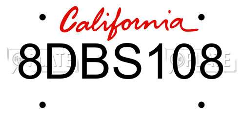 8DBS108 California License Plate