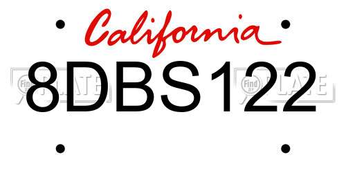 8DBS122 California License Plate