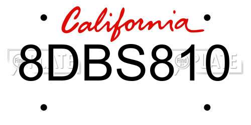 8DBS810 California License Plate