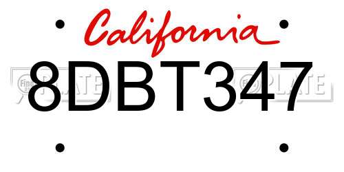 8DBT347 California License Plate