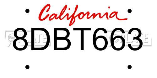 8DBT663 California License Plate