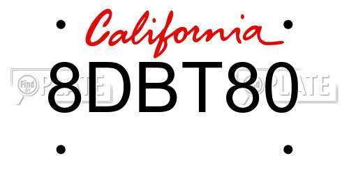 8DBT80 California License Plate