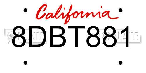 8DBT881 California License Plate