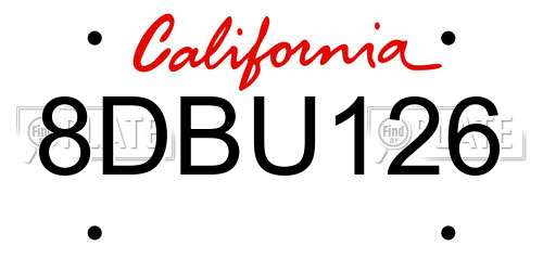 8DBU126 California License Plate
