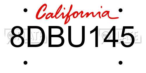 8DBU145 California License Plate