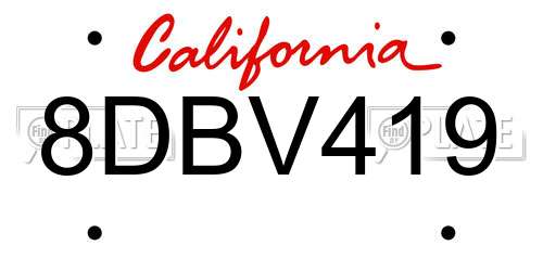 8DBV419 California License Plate