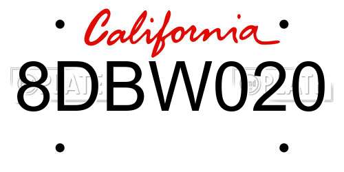8DBW020 California License Plate
