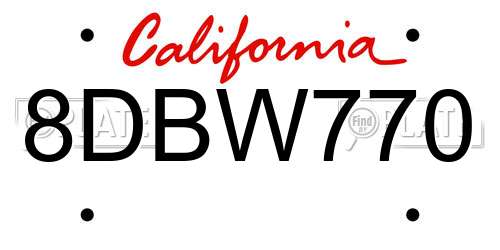 8DBW770 California License Plate
