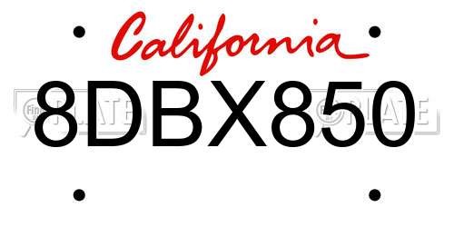 8DBX850 California License Plate