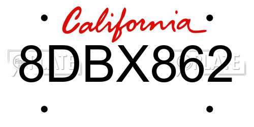 8DBX862 California License Plate