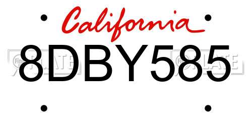 8DBY585 California License Plate
