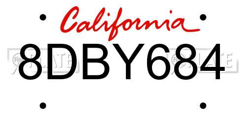 8DBY684 California License Plate