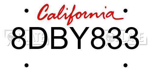 8DBY833 California License Plate