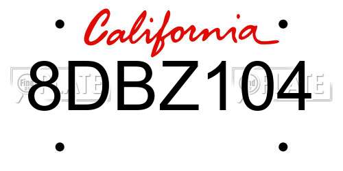8DBZ104 California License Plate