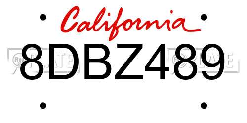 8DBZ489 California License Plate