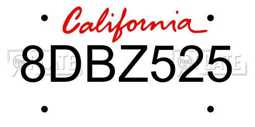 8DBZ525 California License Plate