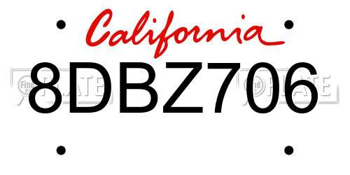 8DBZ706 California License Plate