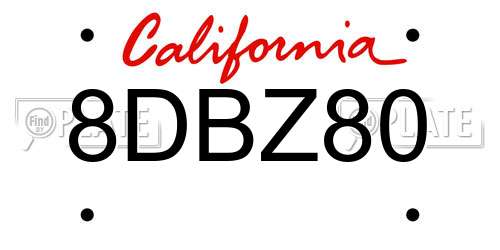 8DBZ80 California License Plate