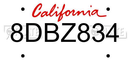 8DBZ834 California License Plate