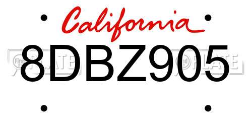 8DBZ905 California License Plate