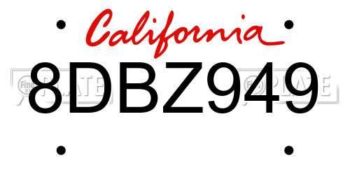 8DBZ949 California License Plate