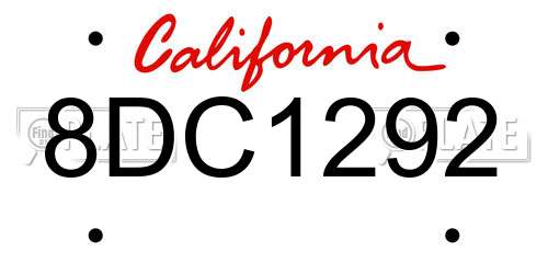 8DC1292 California License Plate