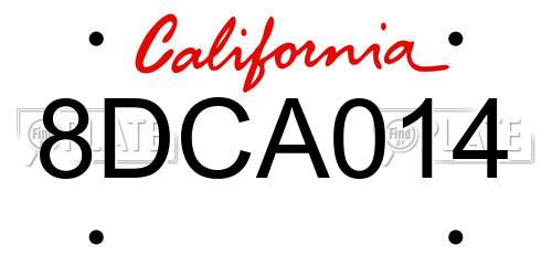 8DCA014 California License Plate