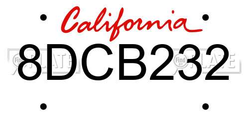 8DCB232 California License Plate