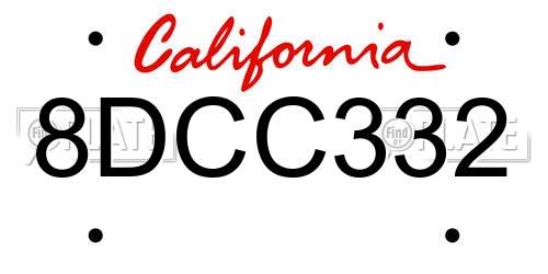 8DCC332 California License Plate