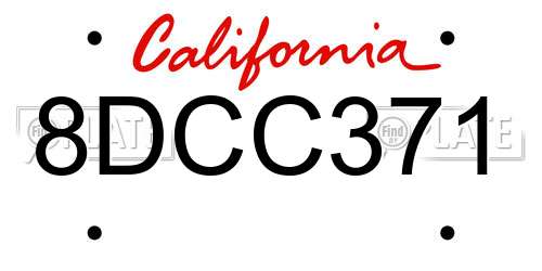 8DCC371 California License Plate