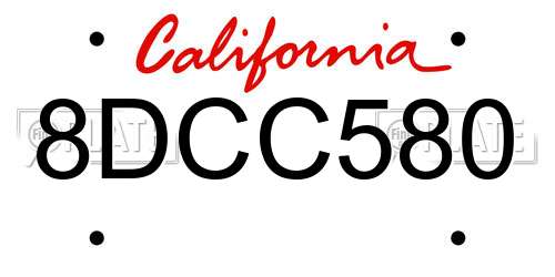 8DCC580 California License Plate