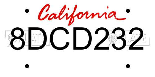 8DCD232 California License Plate