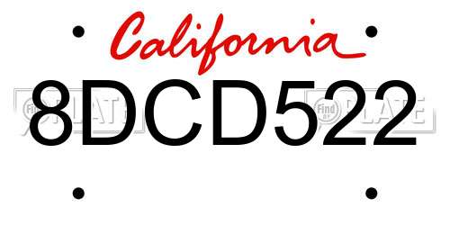 8DCD522 California License Plate