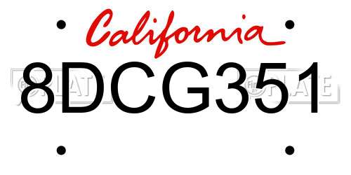 8DCG351 California License Plate